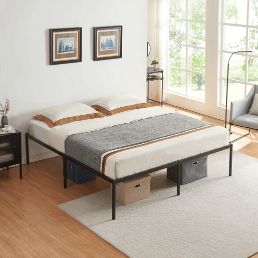 Cama metálica Vårdö com estrado 160x200 cm - Preto en.casa