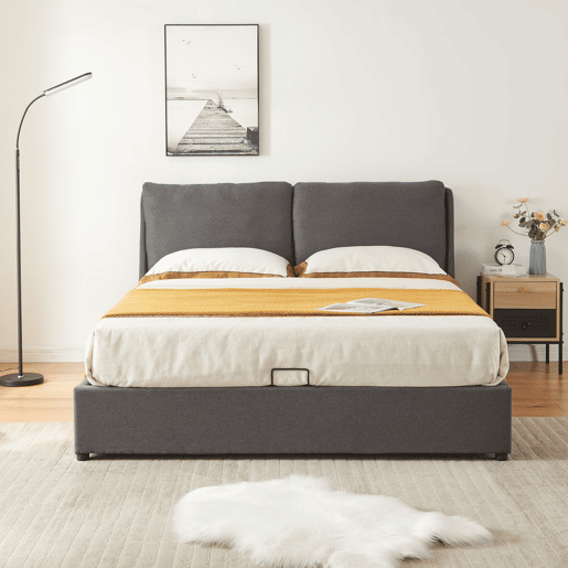 Cama de casal Lunner estrado rebatível 160x200cm - Cinzento escuro en.casa