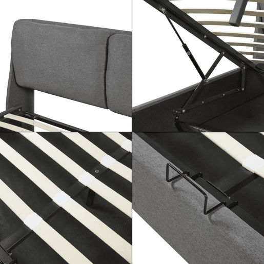 Cama de casal Lunner estrado rebatível 160x200cm - Cinzento escuro en.casa