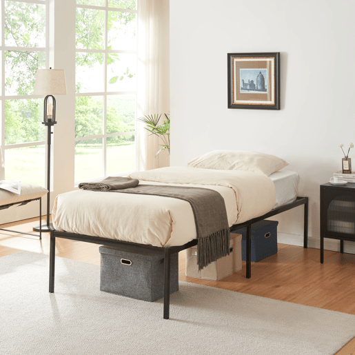 Cama metálica Vårdö com estrado 90x200 cm - Preto en.casa