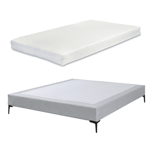 Cama de casal Lilla com colchão 140x200 cm Têxtil - Cinzento claro en.casa