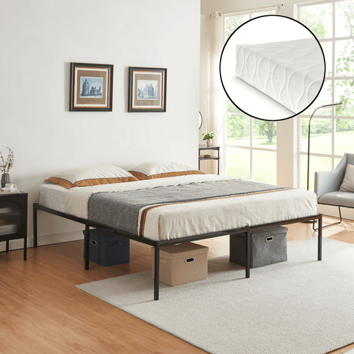 Cama metálica Vårdö com estrado e colchão 180x200 cm - Preto en.casa