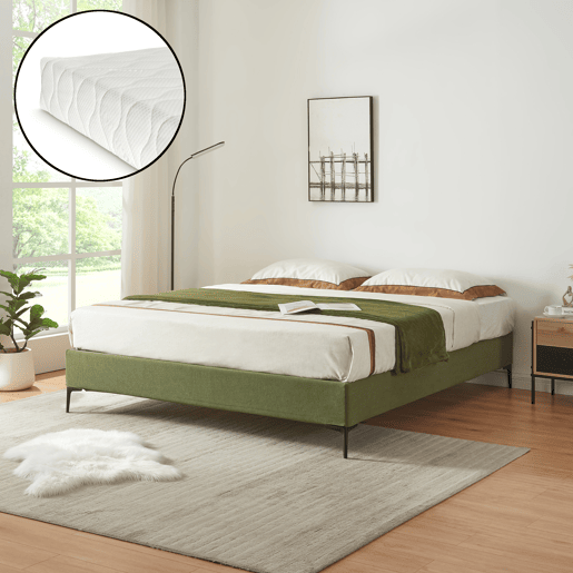 Cama de casal Lilla com colchão 180x200 cm Veludo cotelê - Verde en.casa