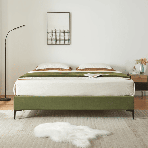 Cama de casal Lilla com colchão 180x200 cm Veludo cotelê - Verde en.casa