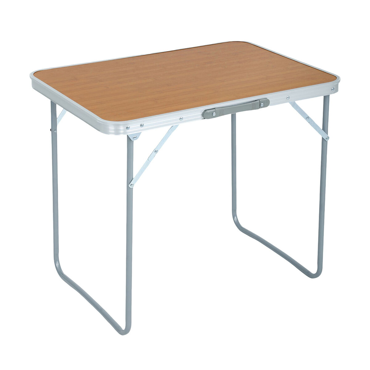 Mesa plegable de camping ares de aluminio con aspecto de madera, dimensiones 70x60x50 cm