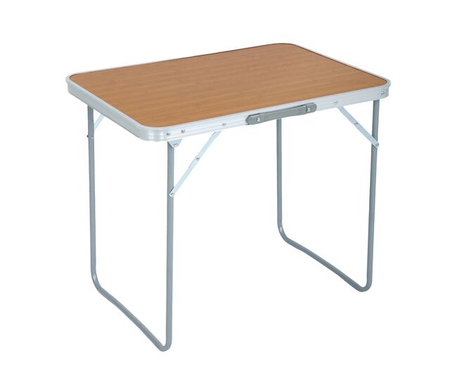 Mesa plegable de camping ares de aluminio con aspecto de madera, dimensiones 70x60x50 cm