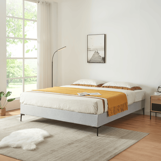 Cama de casal Lilla com estofo têxtil 180x200 cm - Cinzento claro en.casa