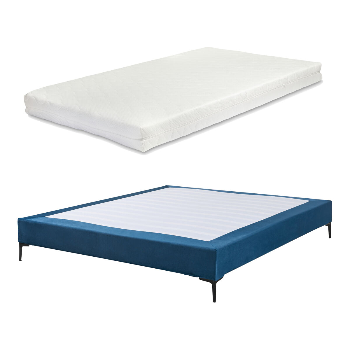 Cama doble lilla con colchón 140x200 cm terciopelo - azul [en.casa]