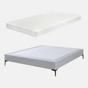 Cama de casal Lilla com colchão 160x200 cm Têxtil - Cinzento claro en.casa