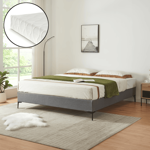 Cama de casal Lilla com colchão 180x200 cm Têxtil - Cinzento escuro en.casa