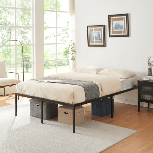 Cama metálica Vårdö com estrado 140x200 cm - Preto en.casa
