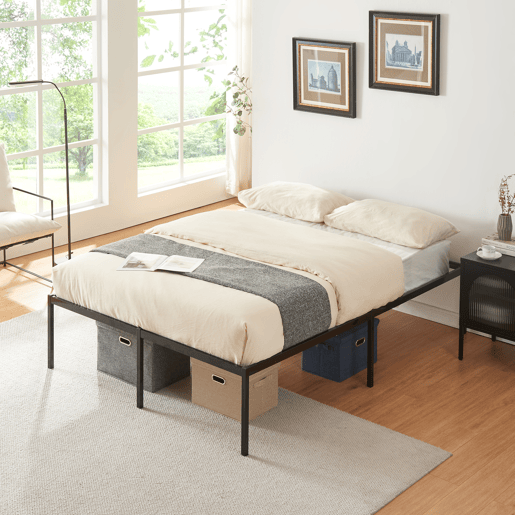 Cama metálica Vårdö com estrado 140x200 cm - Preto en.casa