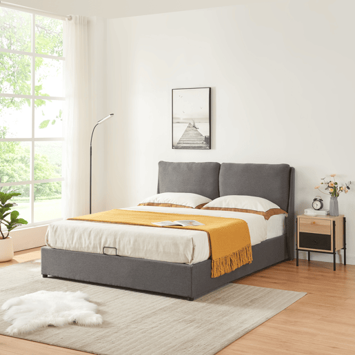 Cama de casal Lunner estrado rebatível 140x200cm - Cinzento escuro en.casa