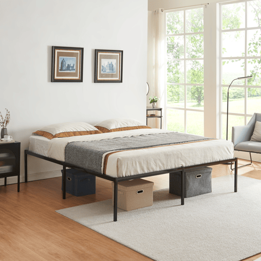 Cama metálica Vårdö com estrado 180x200 cm - Preto en.casa