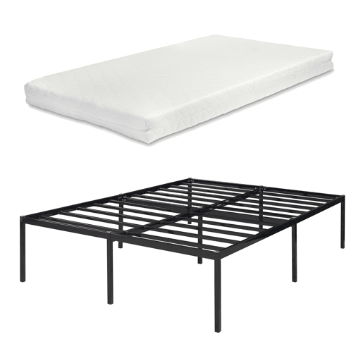 Cama metálica Vårdö com estrado e colchão 140x200 cm - Preto en.casa