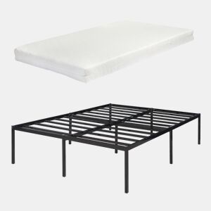 Cama metálica Vårdö com estrado e colchão 140x200 cm - Preto en.casa