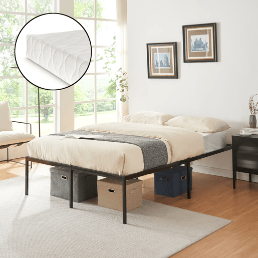 Cama metálica Vårdö com estrado e colchão 140x200 cm - Preto en.casa