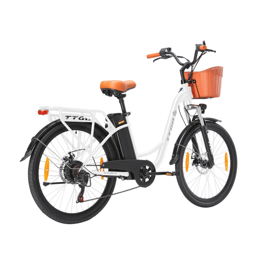 Bicicleta Elétrica TTGO YY-26ST - Motor 250W Bateria 36V14.5AH Rodas de 26 Polegadas Velocidade Máxima de 25kmh Freios Mecânicos a Disco - Branco