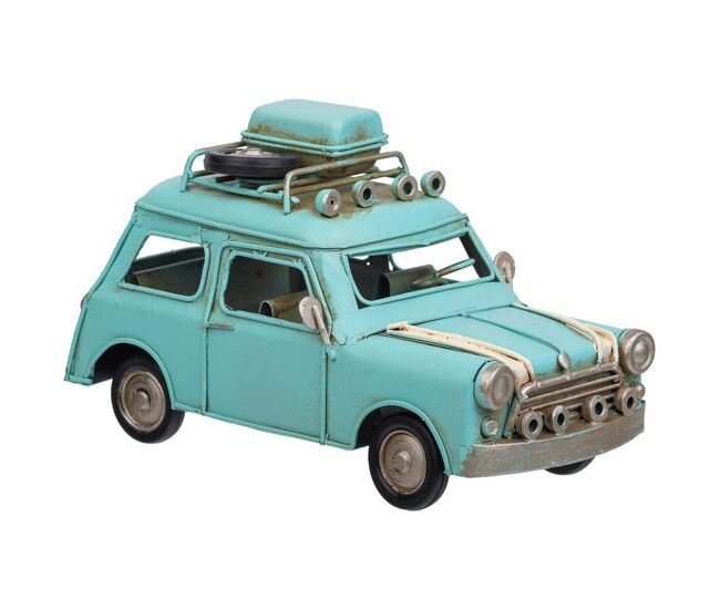 Coche de metal en un tono azul encantador mide 16x7.5x9h cm