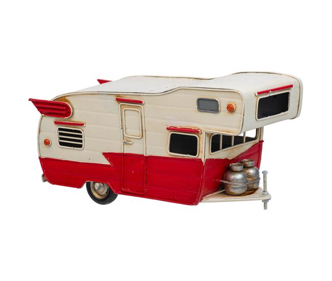 Caravana de playa de metal en color rojo mide 28x12.5x15h cm