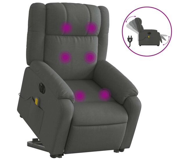 Vidaxl sillón de masaje eléctrico reclinable elevable tela gris oscuro