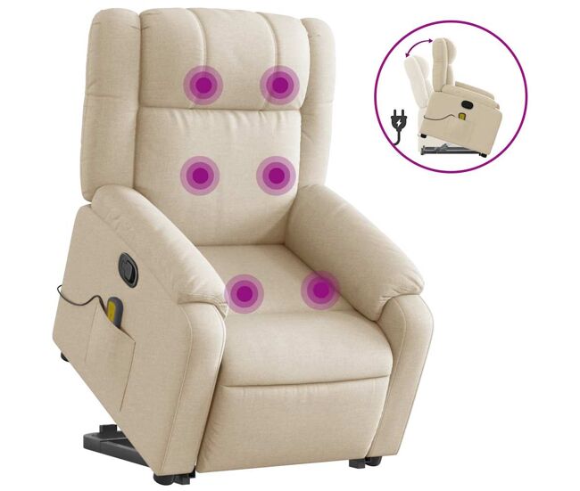 Vidaxl silla de masaje reclinable de pie de tela color crema