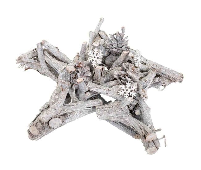Estrella de decoración en color plata, con dimensiones de d32x8h cm