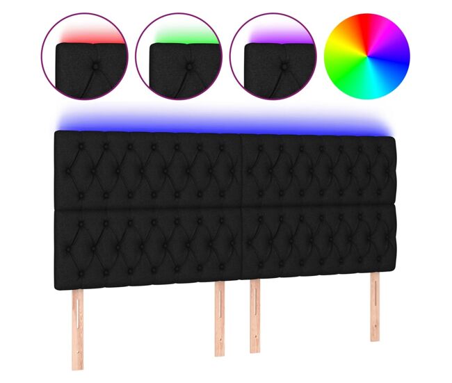 Cabecero con luces led tela negro 200x7x118/128 cm