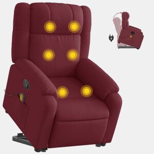 vidaXL Poltrona de massagens reclin. elevatória tecido vermelho tinto
