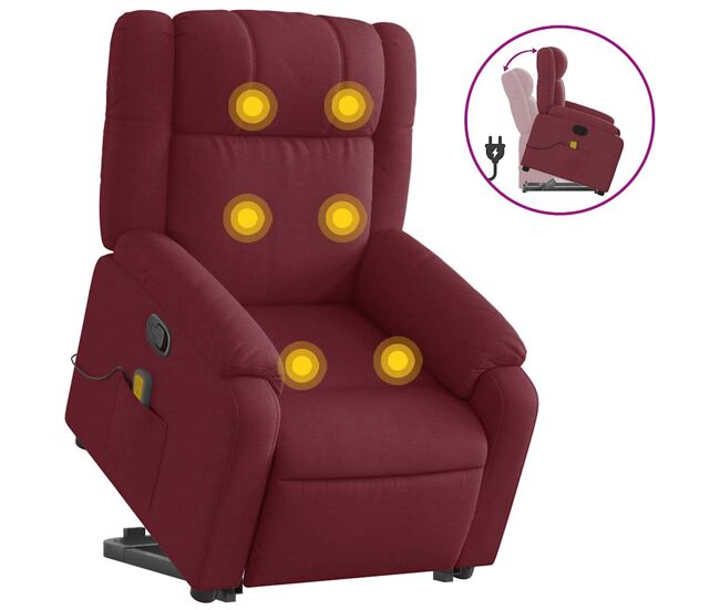 Vidaxl sillón reclinable de masaje elevable tela rojo tinto