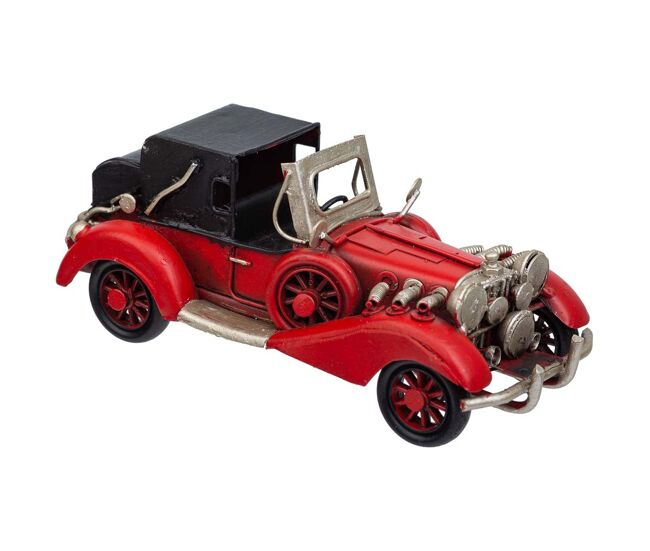 Coche de metal en un tono rojo intenso mide 16x7.5x7h cm