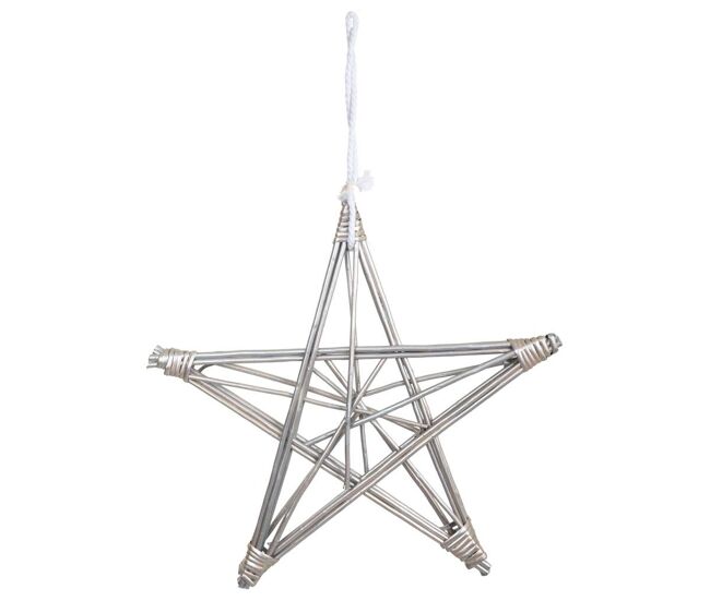 Estrella de mimbre en plata con unas dimensiones de 70x70x5 cm