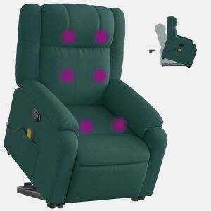 vidaXL Poltrona reclinável elevatória de massagens tecido verde-escuro