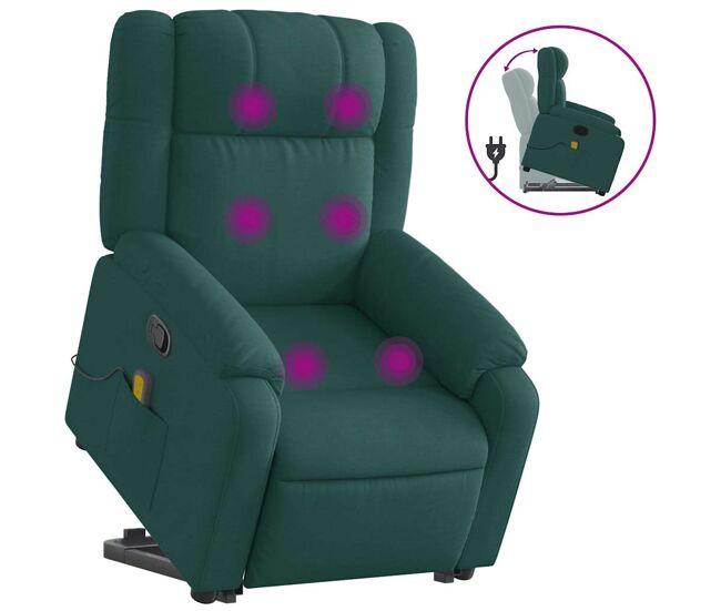 Vidaxl silla de masaje reclinable de pie de tela verde oscura