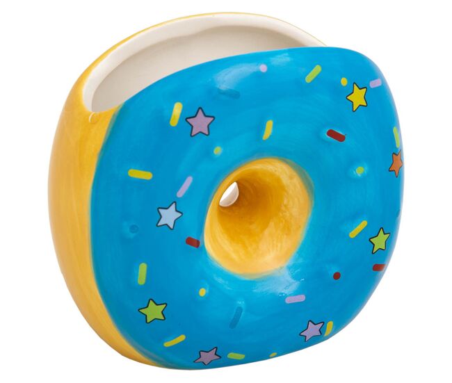 Porta lápices donut de cerámica azul 11x6,5x11