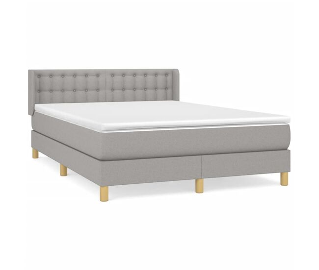 Cama box spring con colchón tela gris claro 140x200 cm botones