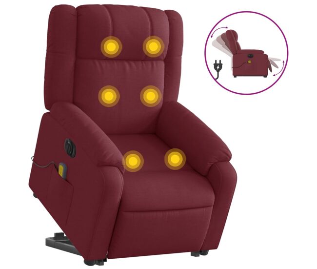 Vidaxl sillón de masaje eléctrico reclinable elevable tela rojo tinto