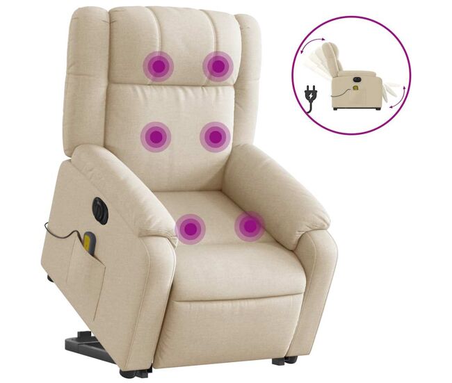 Vidaxl sillón de masaje eléctrico reclinable elevable tela crema
