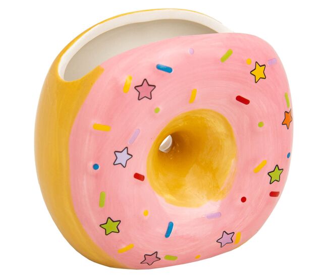 Porta lápices donut de cerámica rosa 11x6,5x11