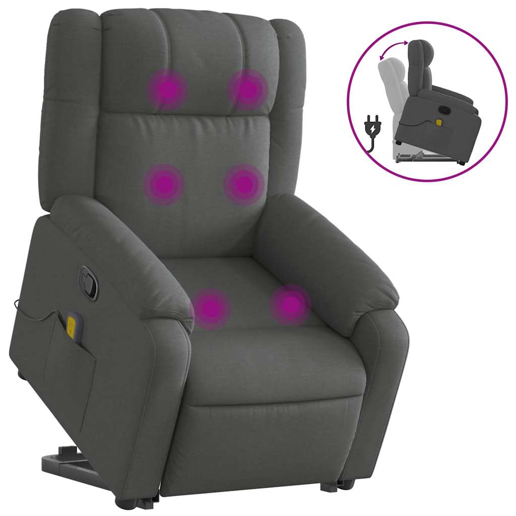 Vidaxl silla de masaje reclinable de pie de tela gris oscuro
