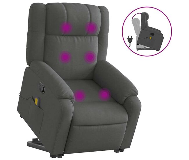 Vidaxl silla de masaje reclinable de pie de tela gris oscuro