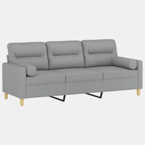 vidaXL Sofá 3 lugares + almofadas decorativas 180cm tecido cinza-claro