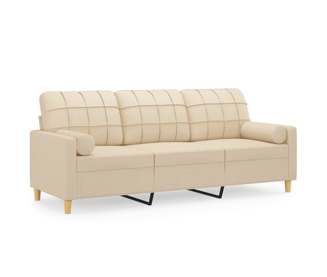 Vidaxl sofá de 3 plazas con cojines tela color crema 180 cm