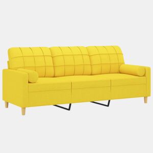 vidaXL Sofá 3 lugares + almofadas decoração 180cm tecido amarelo-claro