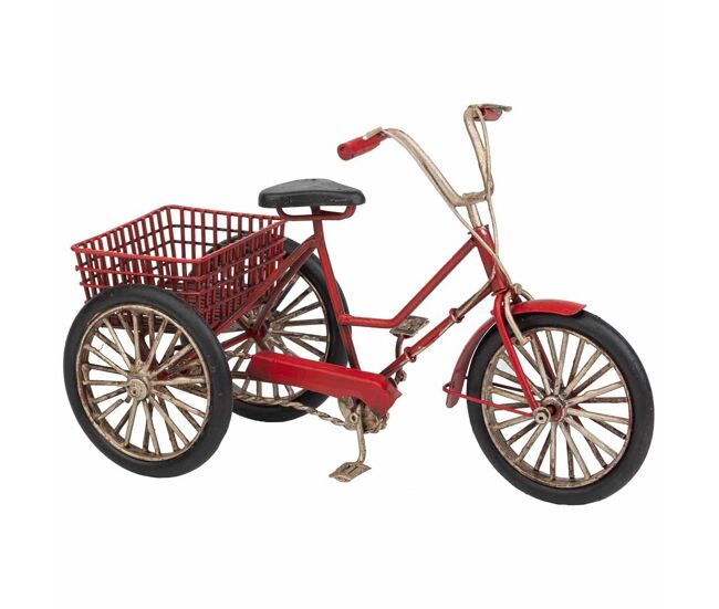 Triciclo de metal en color rojo mide 22x11x14h cm