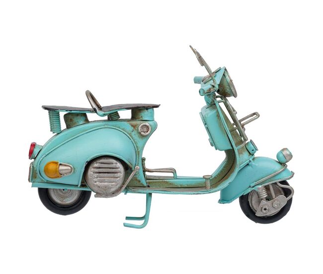 Motocicleta de metal en un tono azul atractivo mide 17x7.5x11.5h cm