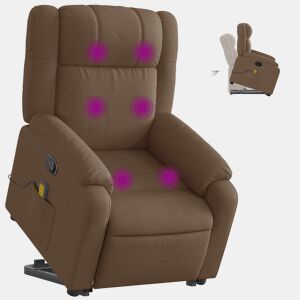 vidaXL Poltrona reclinável massagens tecido castanho