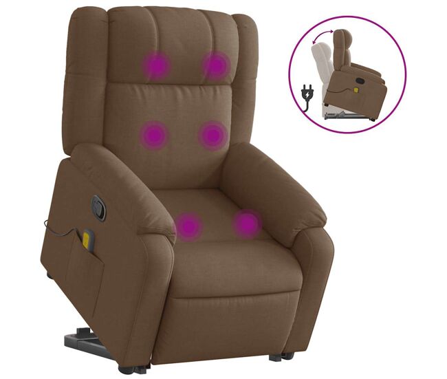 Vidaxl silla de masaje reclinable de pie de tela marrón