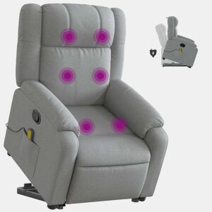 vidaXL Poltrona reclinável massagens tecido cinzento-claro