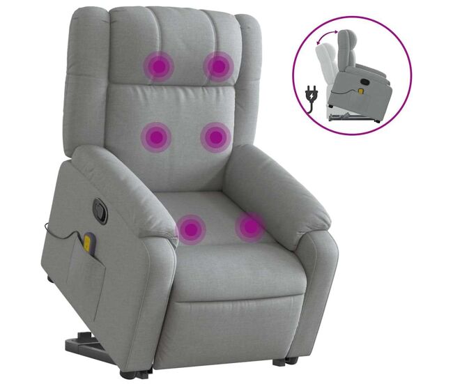 Vidaxl sillón de masaje reclinable de pie de tela gris claro